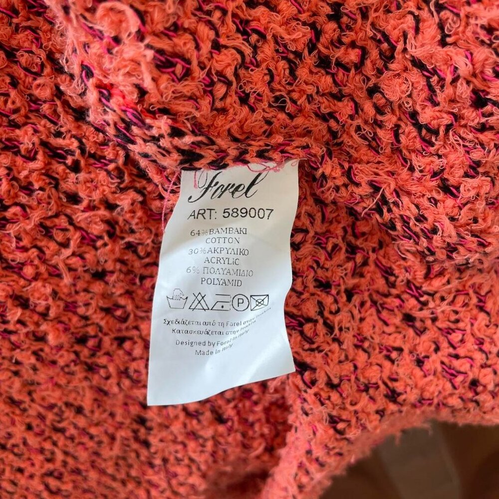 Peach pink fuzzy knit tweed long boho twee cardigan with black accents | Size M - Picture 7 of 7